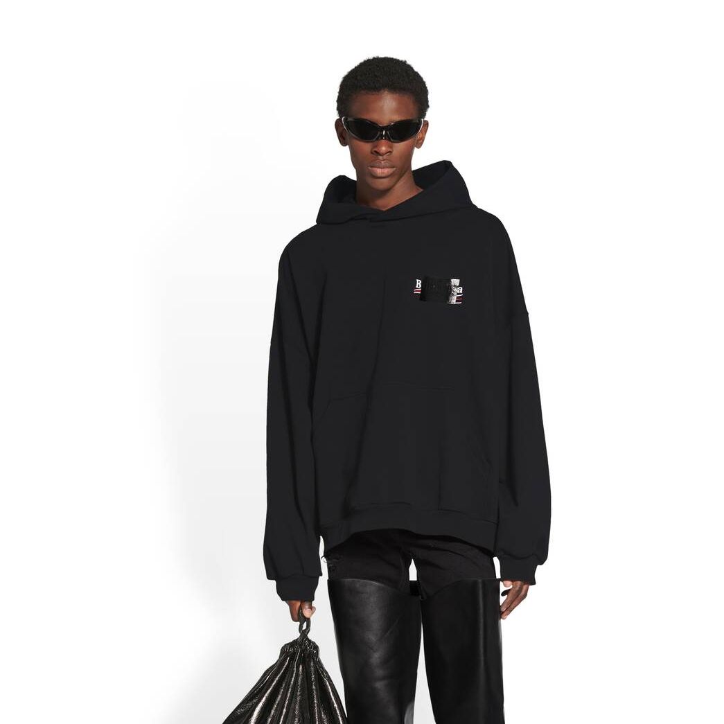 Men's Balenciaga Gaffer Large Fit Hoodie Black | 8593TSYJL