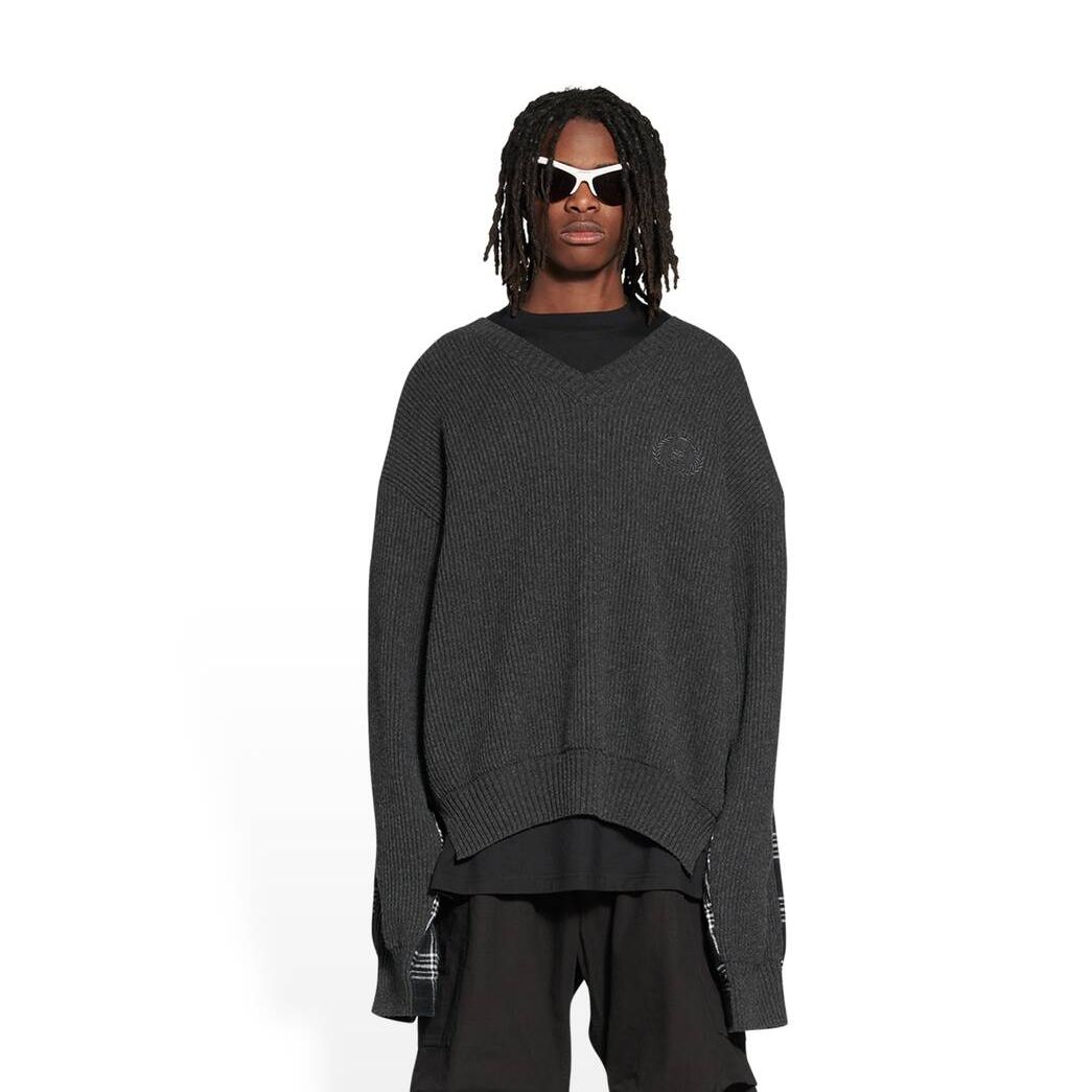 Men's Balenciaga Hybrid V-neck Shirts Black | 6249RYMXN