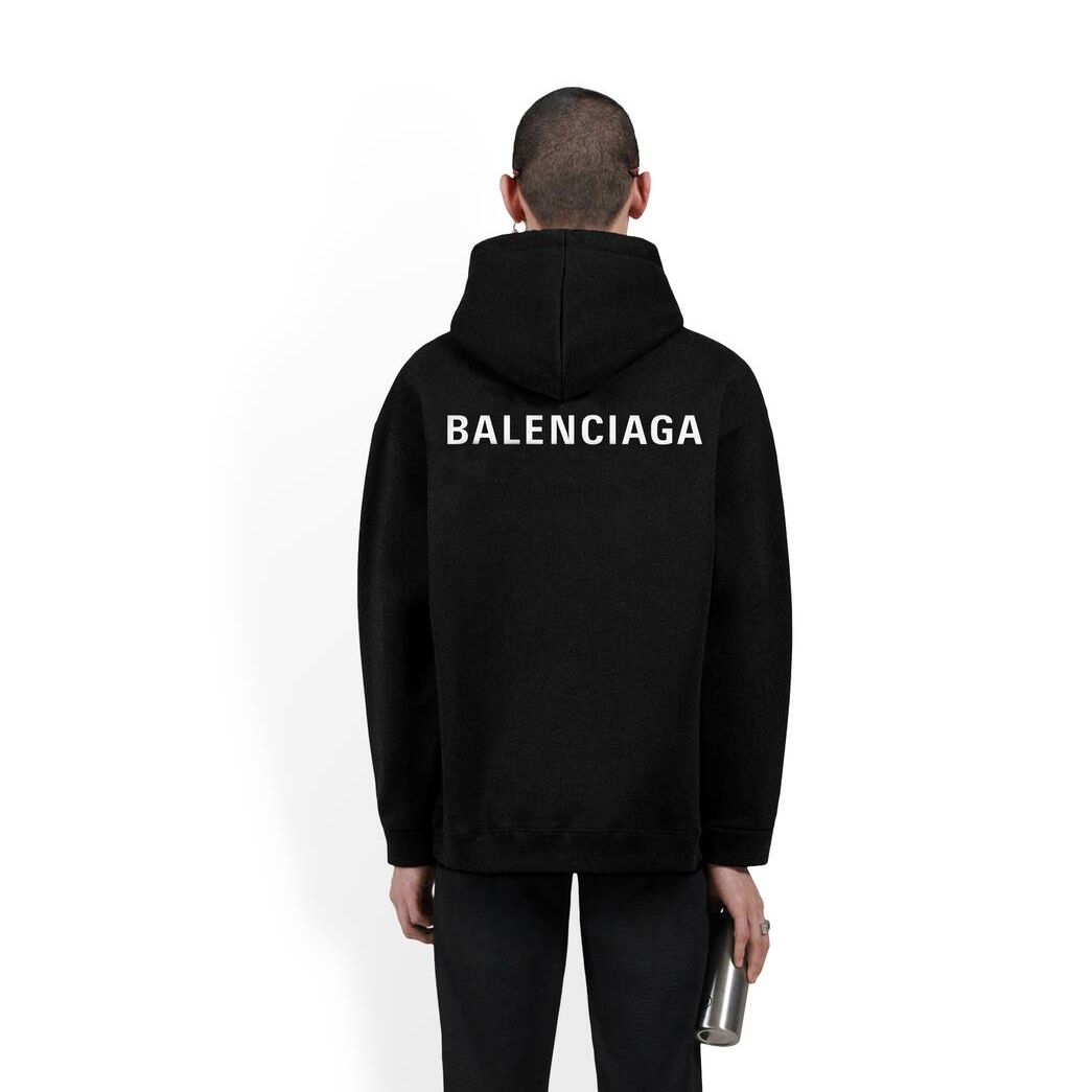 Men's Balenciaga Logo Medium Fit Hoodie Black | 7132ZQGBK