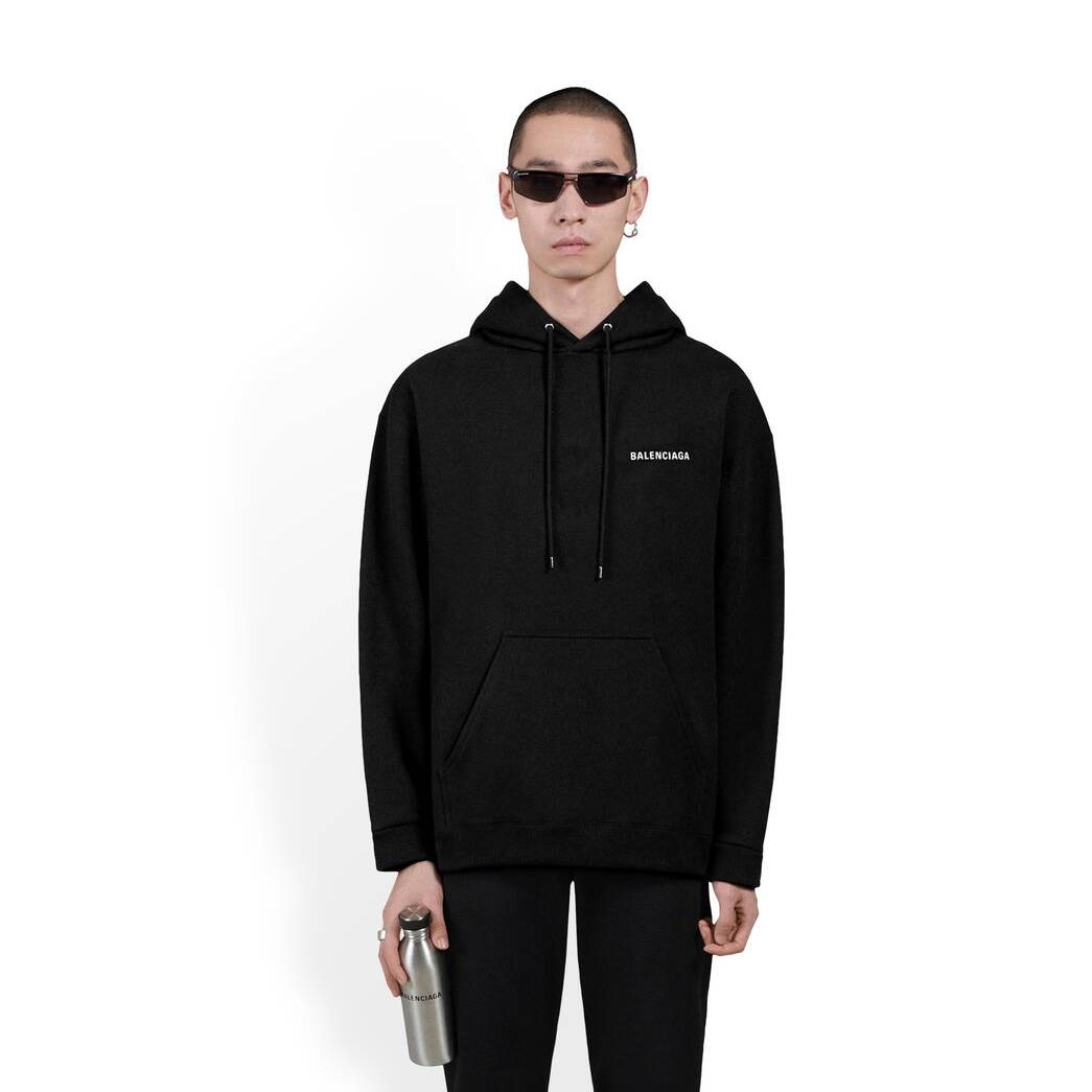 Men's Balenciaga Logo Medium Fit Hoodie Black | 7132ZQGBK