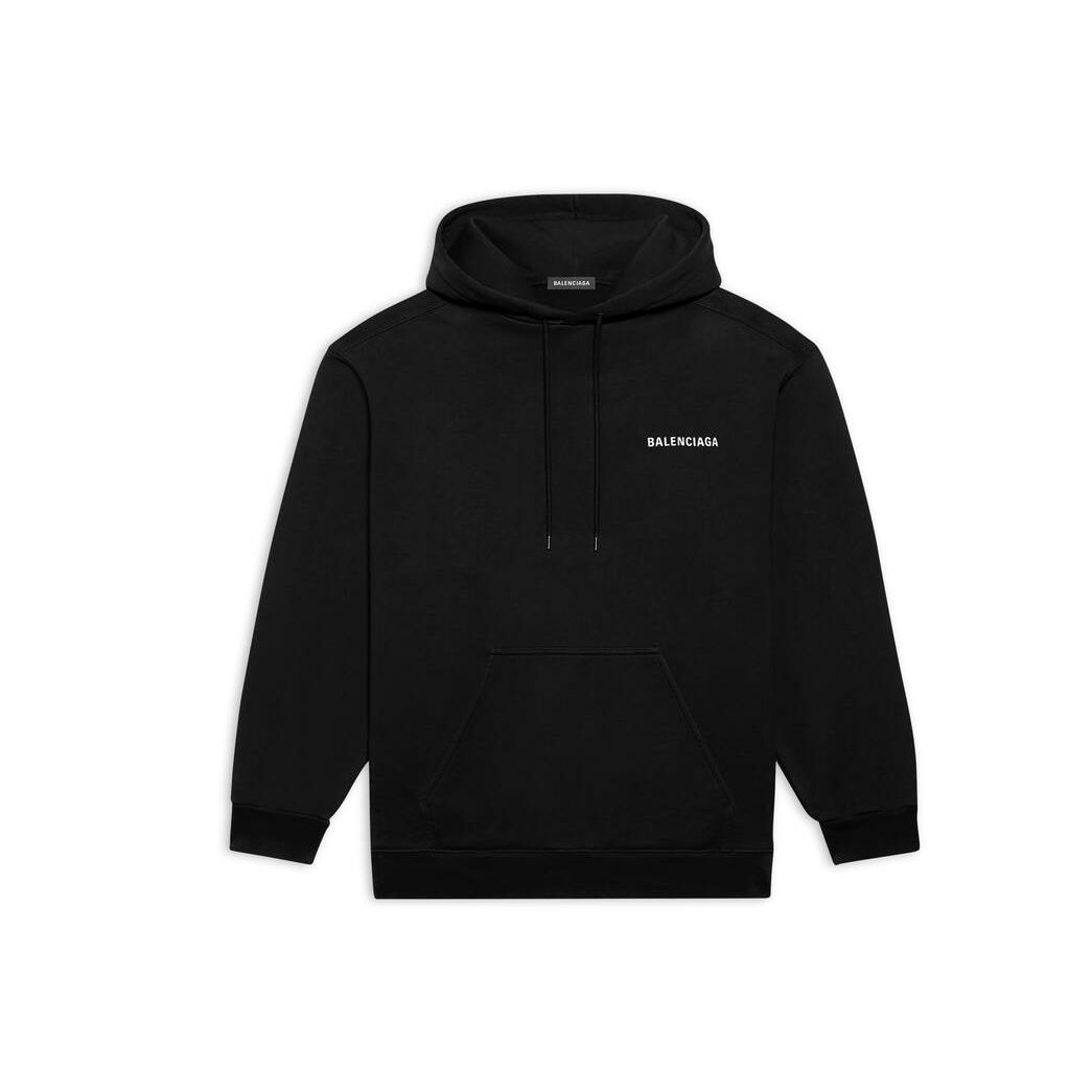 Men's Balenciaga Logo Medium Fit Hoodie Black | 7132ZQGBK