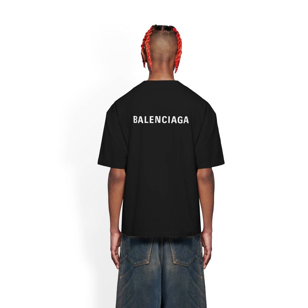 Men's Balenciaga Logo Medium Fit T Shirts Black | 5189BCOLX