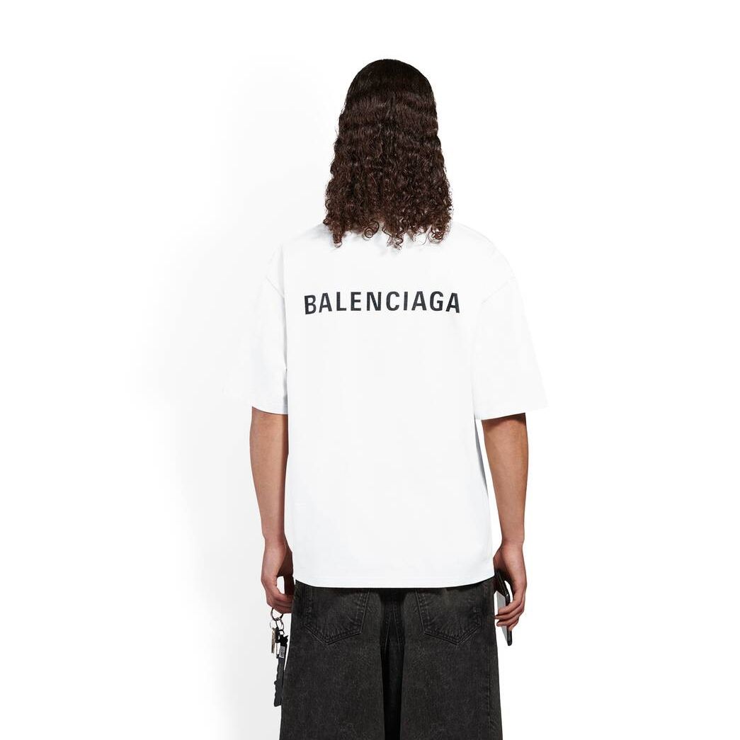 Men's Balenciaga Logo Medium Fit T Shirts White | 8597FGDKO