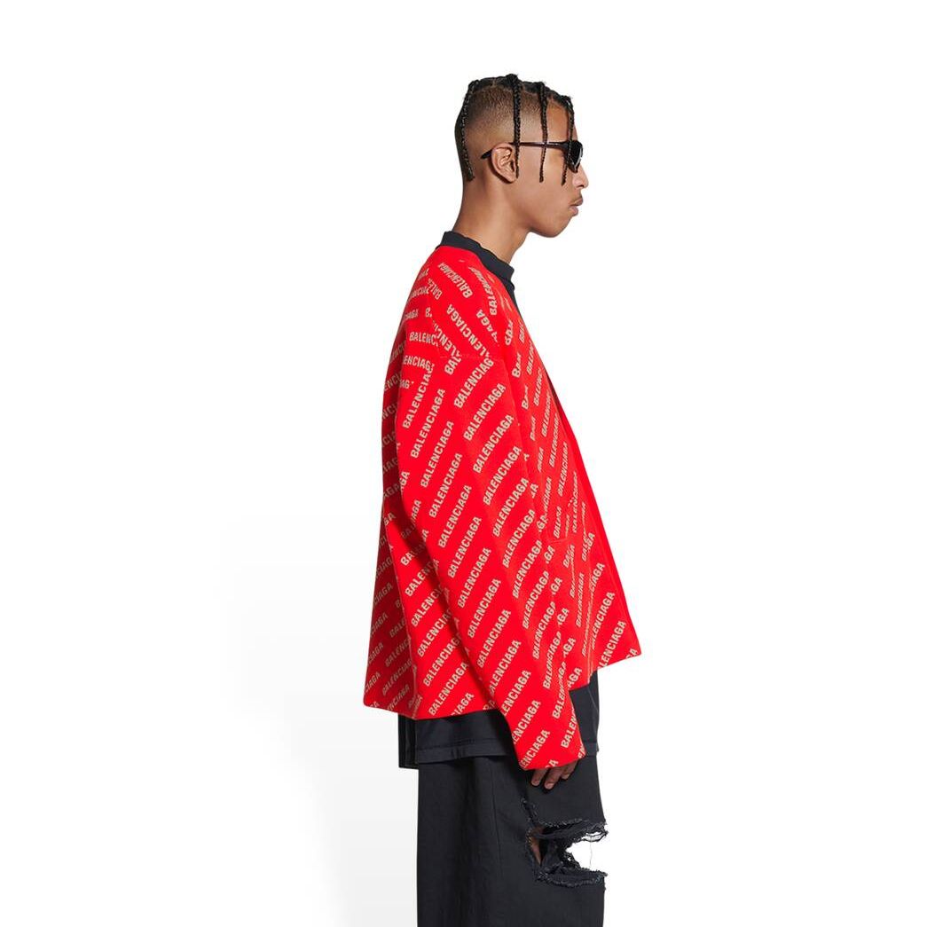 Men's Balenciaga Mini Allover Logo Cardigan Knitwear Red | 1476JHRTG