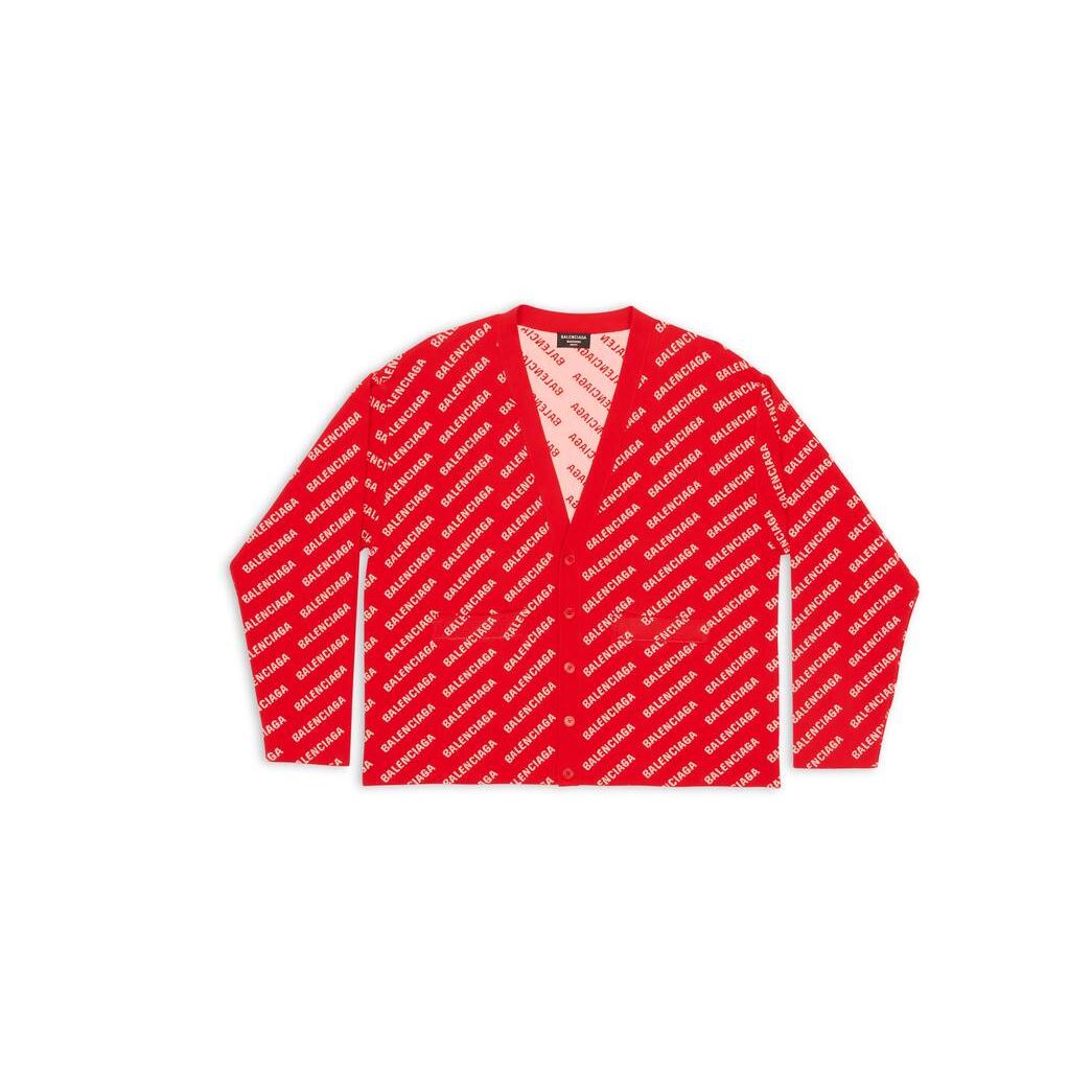 Men's Balenciaga Mini Allover Logo Cardigan Knitwear Red | 1476JHRTG