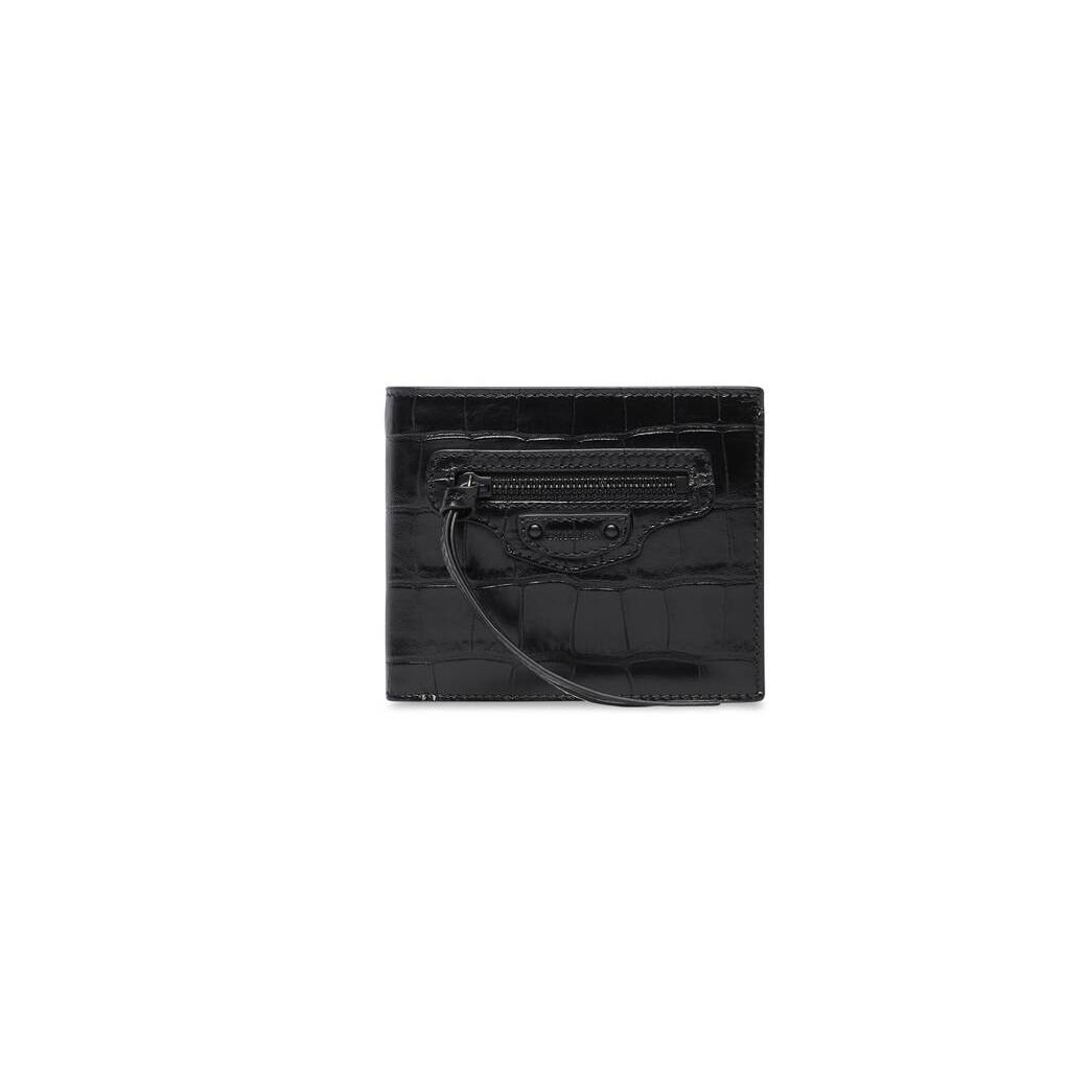 Men\'s Balenciaga Neo Classic Square Fold Coin Wallets Black | 0896AGPZF