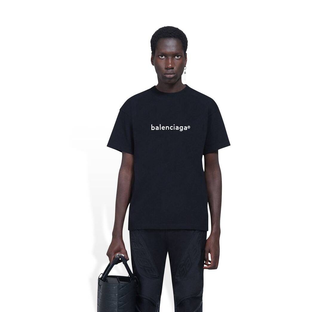 Men's Balenciaga New Copyright Medium Fit T Shirts Black | 0986VUIMR