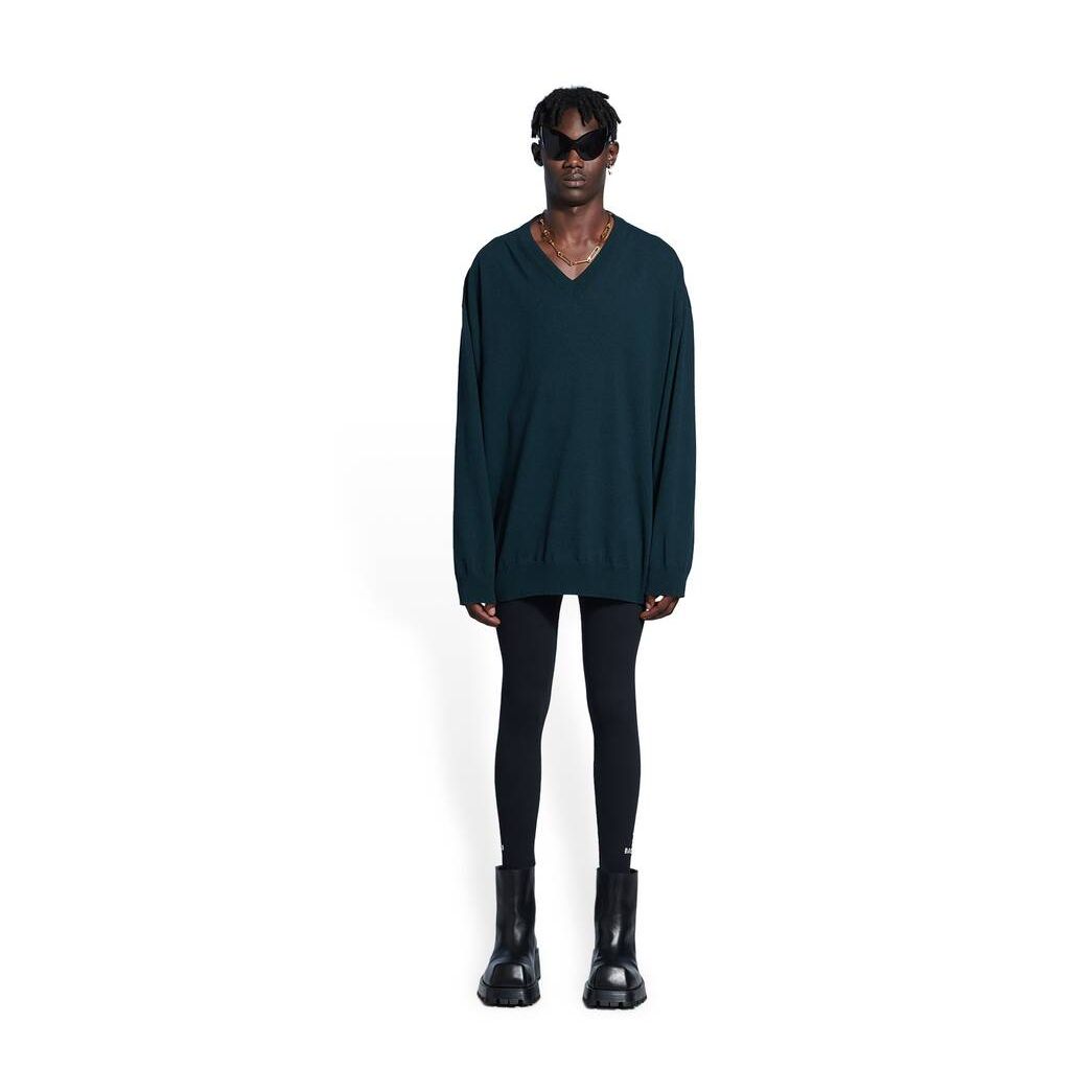 Men\'s Balenciaga Oversize V-neck Knitwear Green | 6140WFDKJ