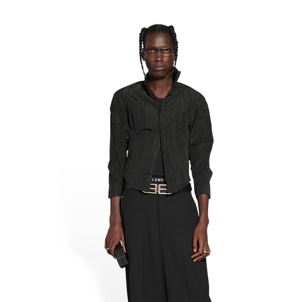 Men's Balenciaga Pleated Shrunk Shirts Black | 5348FEXZS