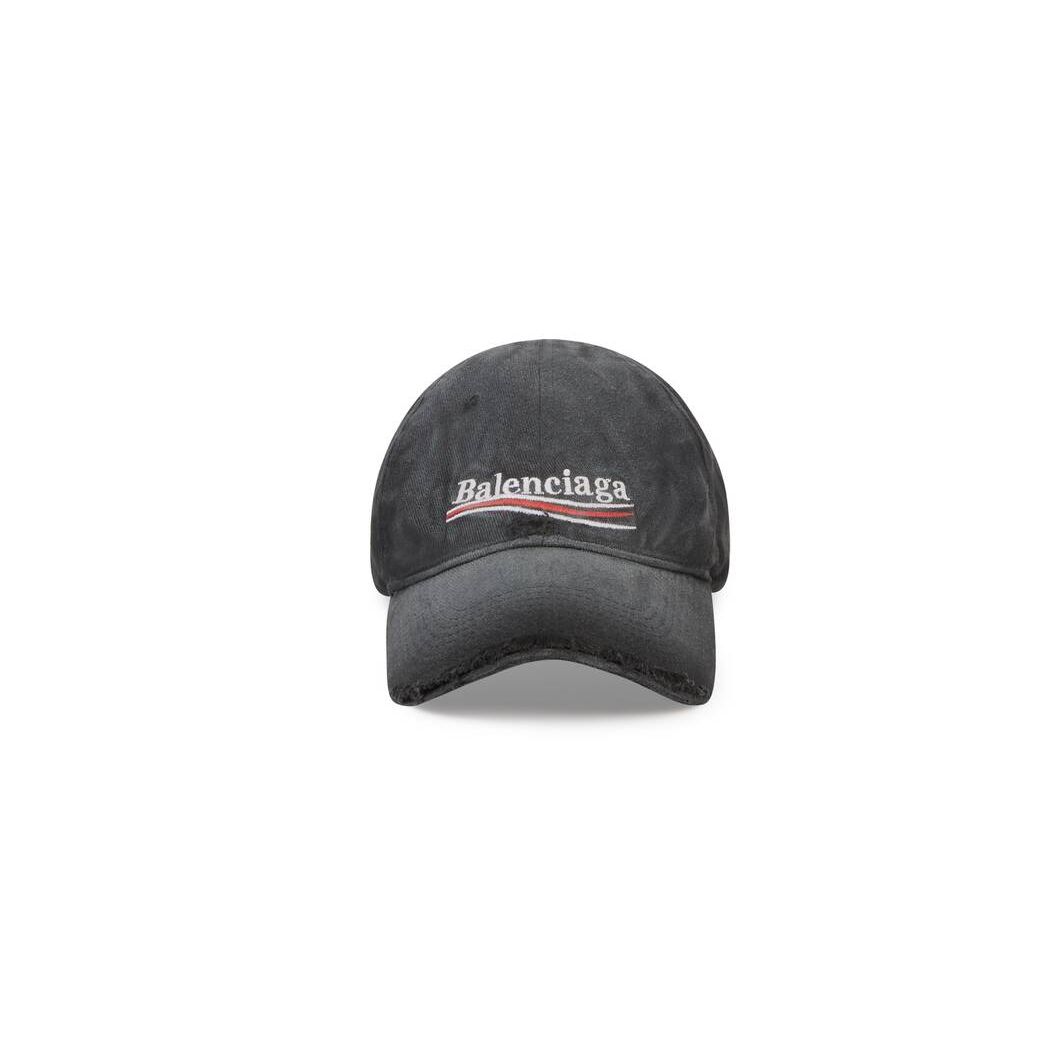 Men\'s Balenciaga Political Campaign Destroyed Caps Black | 1759LMAJS