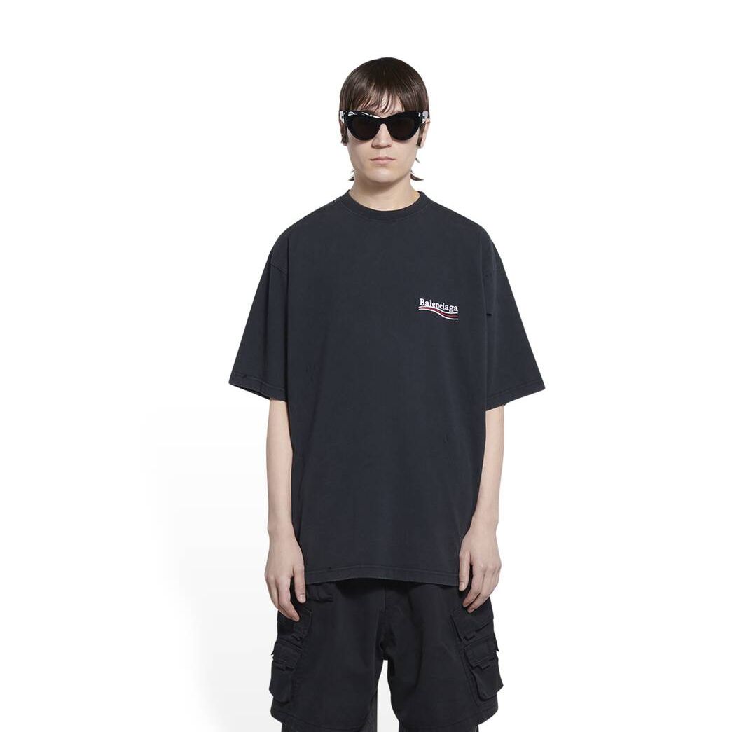 Men's Balenciaga Political Campaign Large Fit T Shirts Black | 2085BSJVF