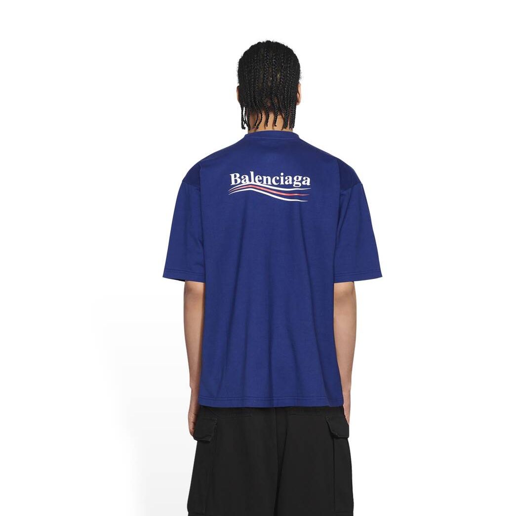 Men's Balenciaga Political Campaign Large Fit T Shirts Blue / White | 2185ZJEID