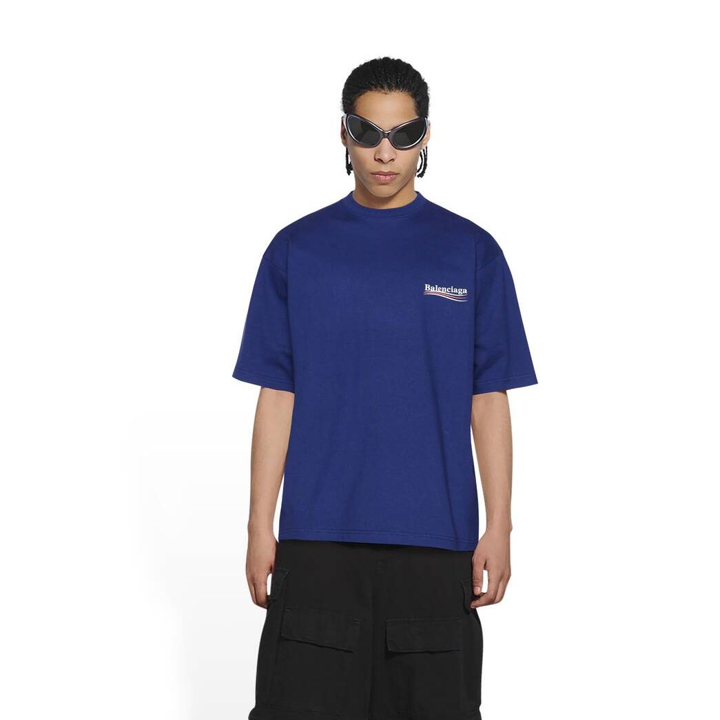 Men's Balenciaga Political Campaign Large Fit T Shirts Blue / White | 2185ZJEID