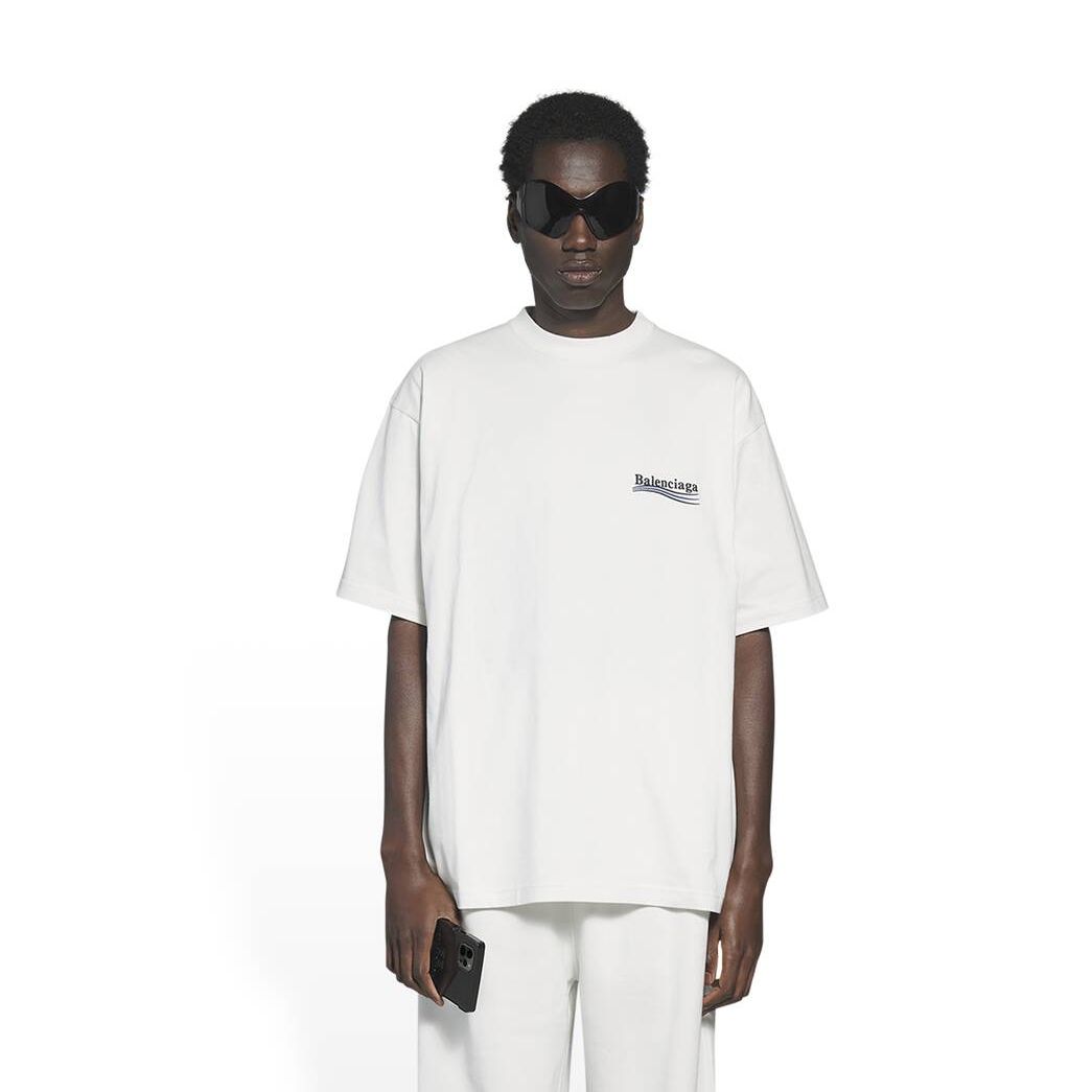 Men's Balenciaga Political Campaign Large Fit T Shirts White | 2693NARPU