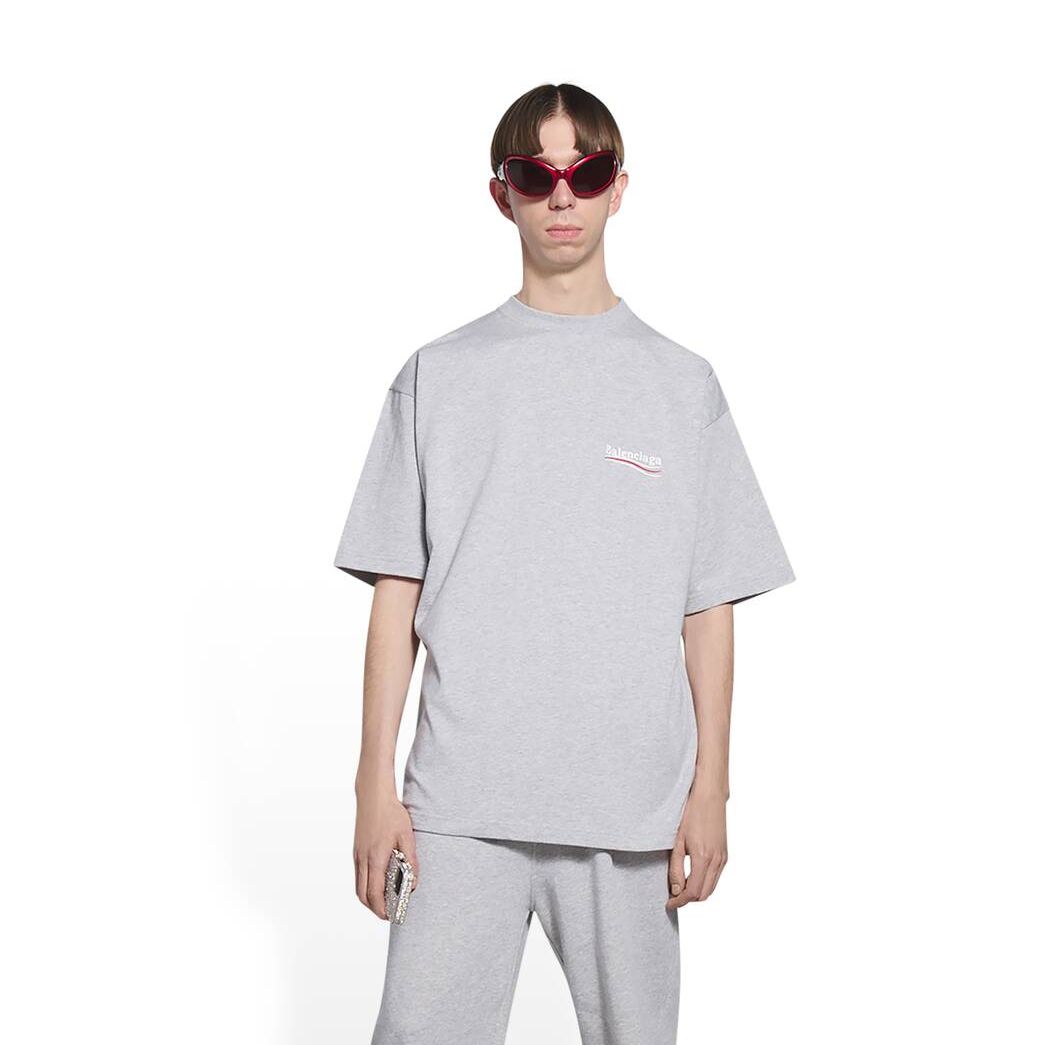 Men's Balenciaga Political Campaign Large Fit T Shirts Grey | 3460CFANI