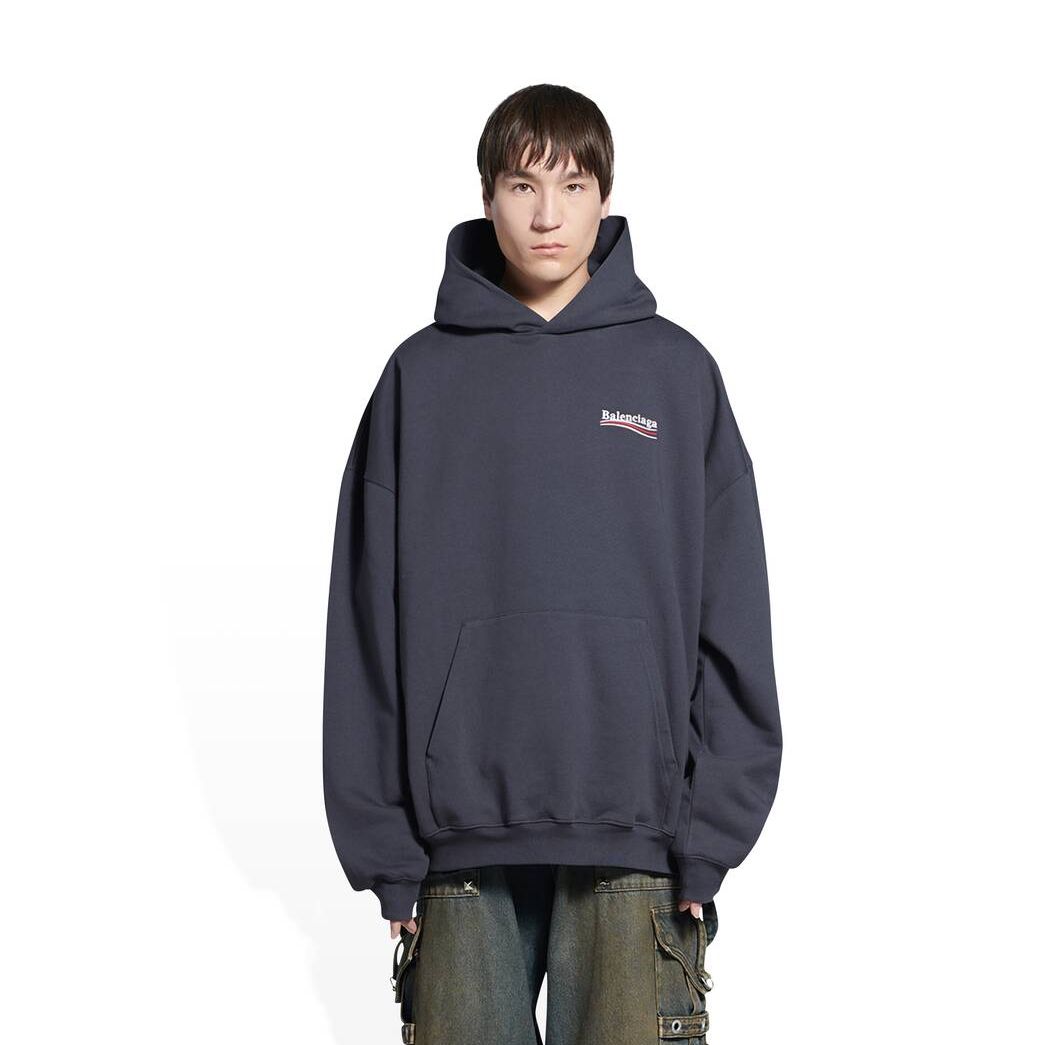 Men's Balenciaga Political Campaign Large Fit Hoodie Grey | 3829YVKDM