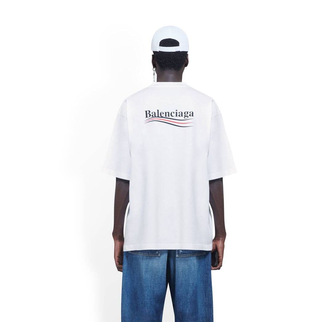 Men's Balenciaga Political Campaign Large Fit T Shirts White | 4375ZOAYC