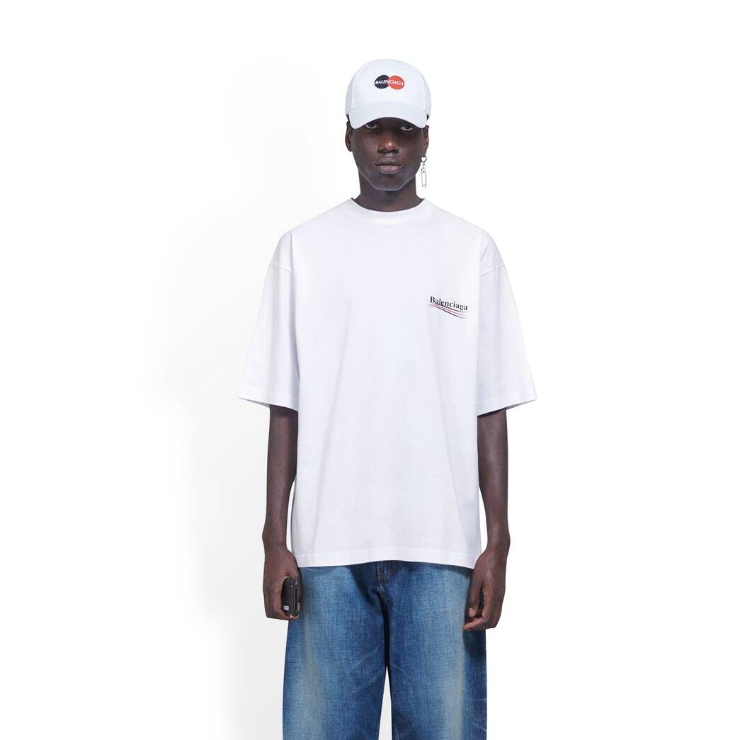 Men's Balenciaga Political Campaign Large Fit T Shirts White | 4375ZOAYC