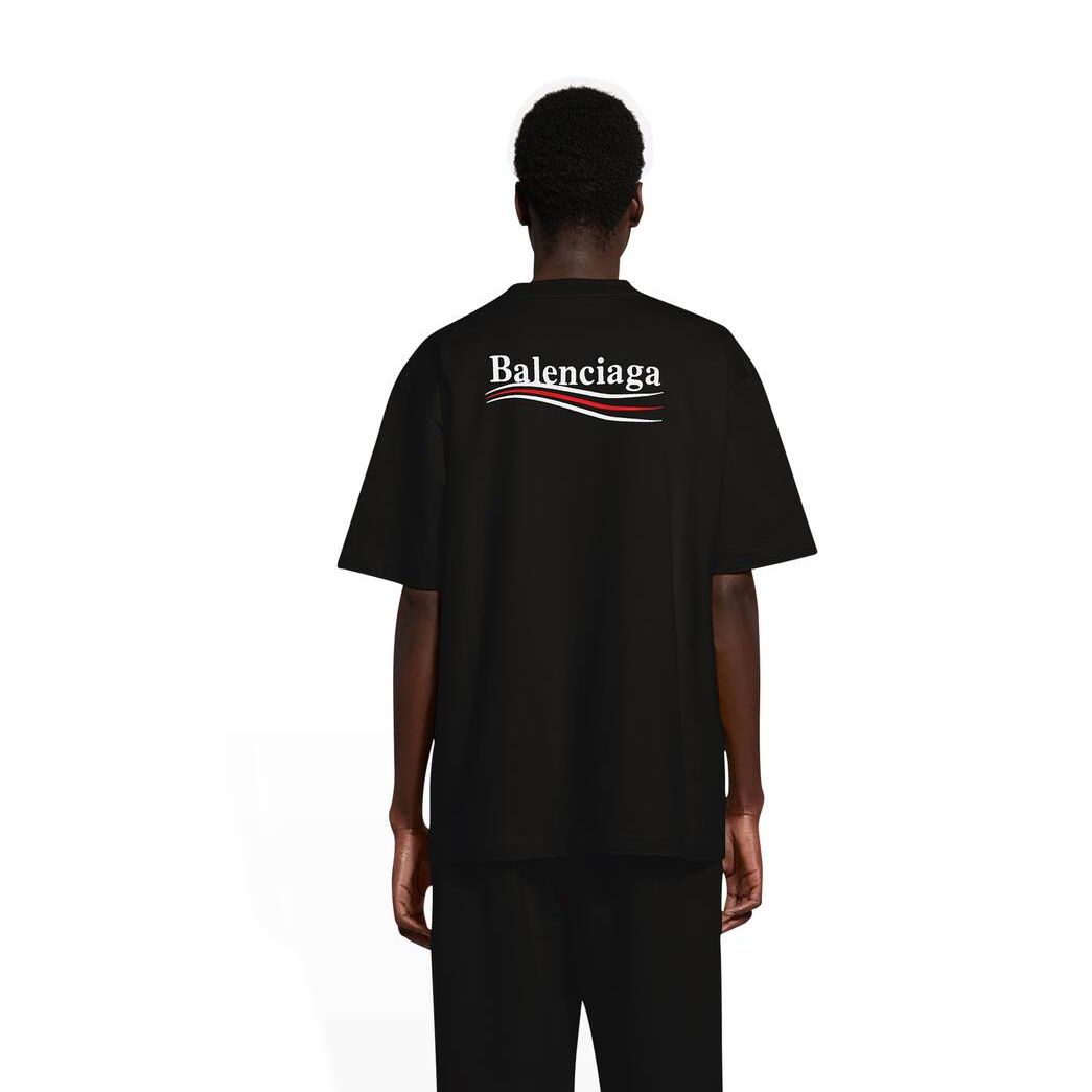 Men's Balenciaga Political Campaign Large Fit T Shirts Black | 6321WPTVM