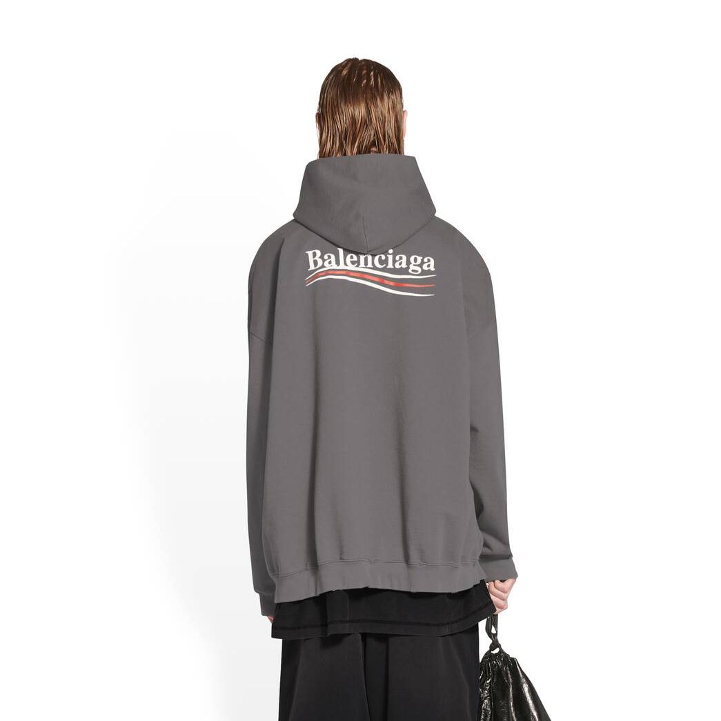 Men's Balenciaga Political Campaign Large Fit Hoodie Grey | 8657FEGBM