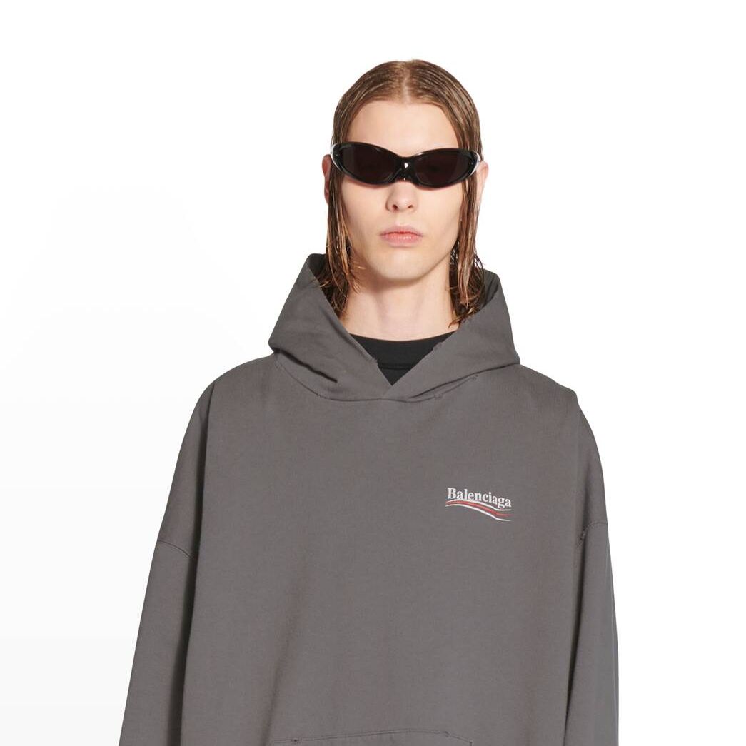 Men's Balenciaga Political Campaign Large Fit Hoodie Grey | 8657FEGBM