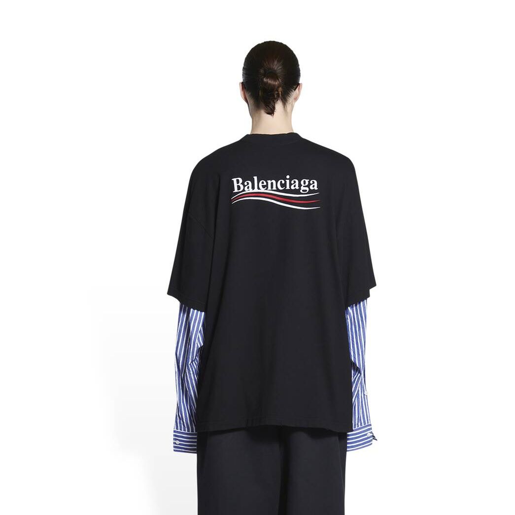 Men's Balenciaga Political Campaign Layered T Shirts Black | 0693UBYEP