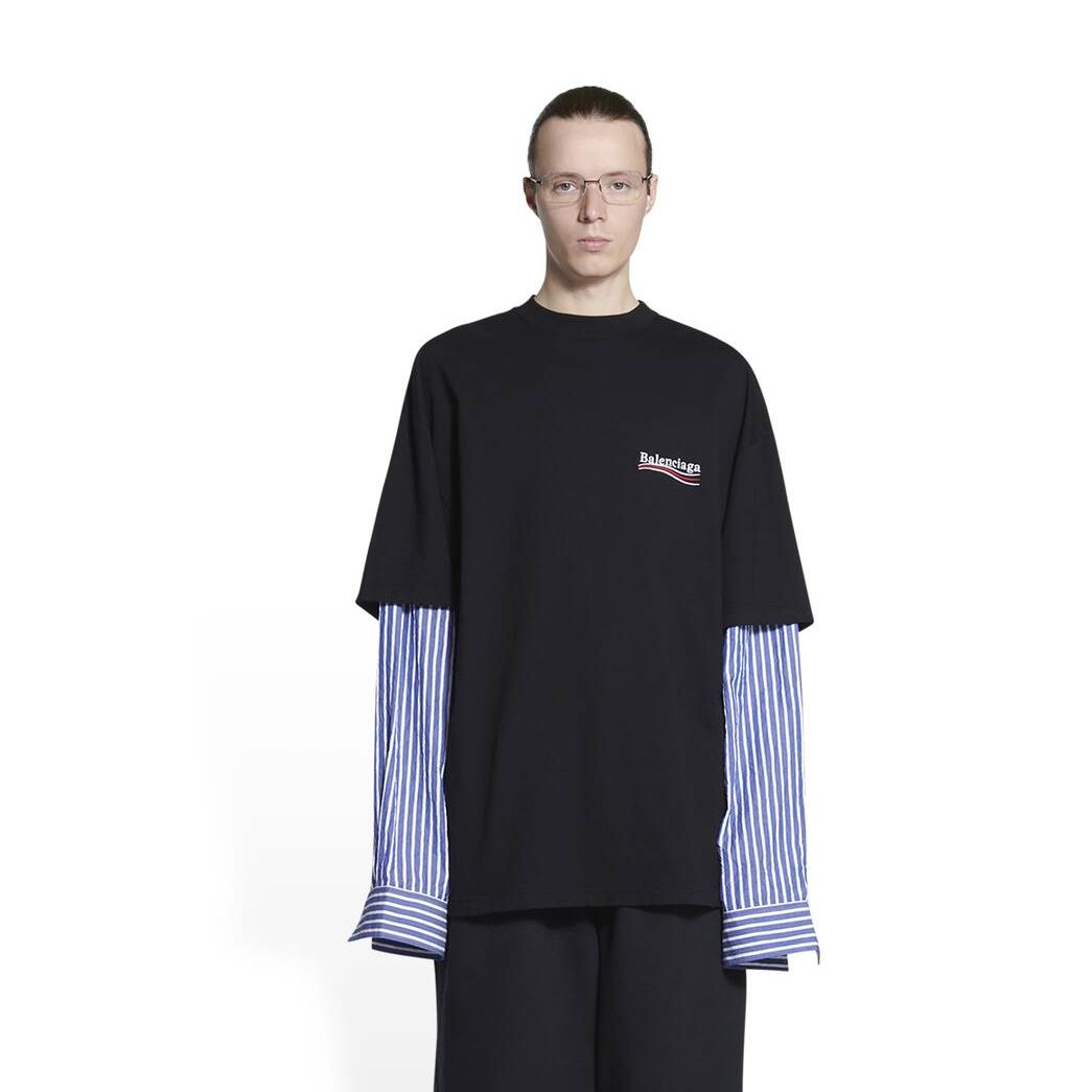 Men's Balenciaga Political Campaign Layered T Shirts Black | 0693UBYEP