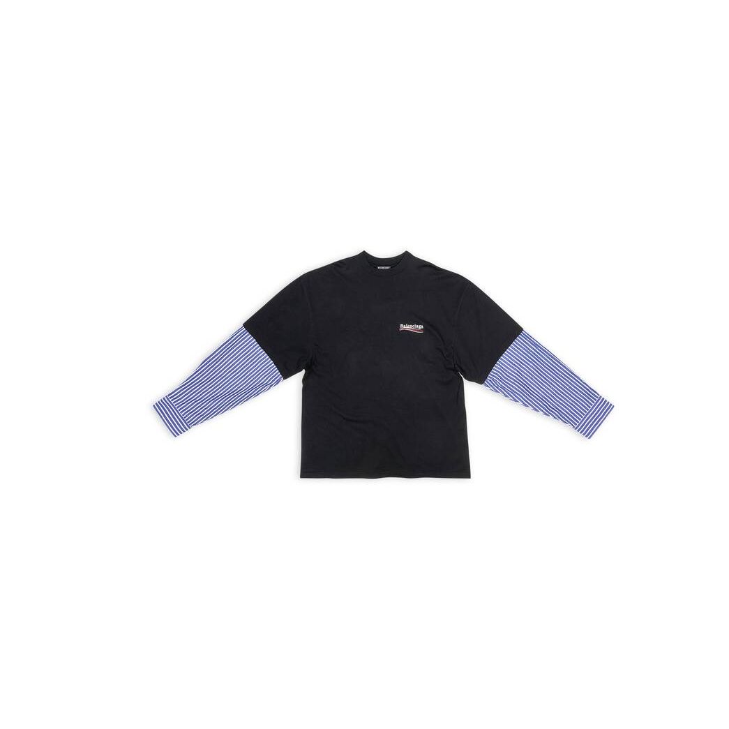 Men's Balenciaga Political Campaign Layered T Shirts Black | 0693UBYEP