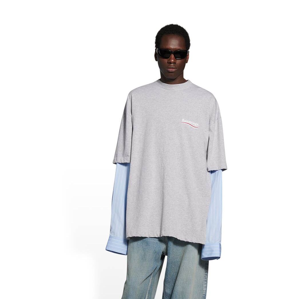 Men's Balenciaga Political Campaign Layered T Shirts Grey | 4793UFSVX