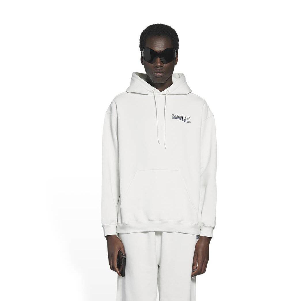 Men's Balenciaga Political Campaign Medium Fit Hoodie White | 2634UTYEV