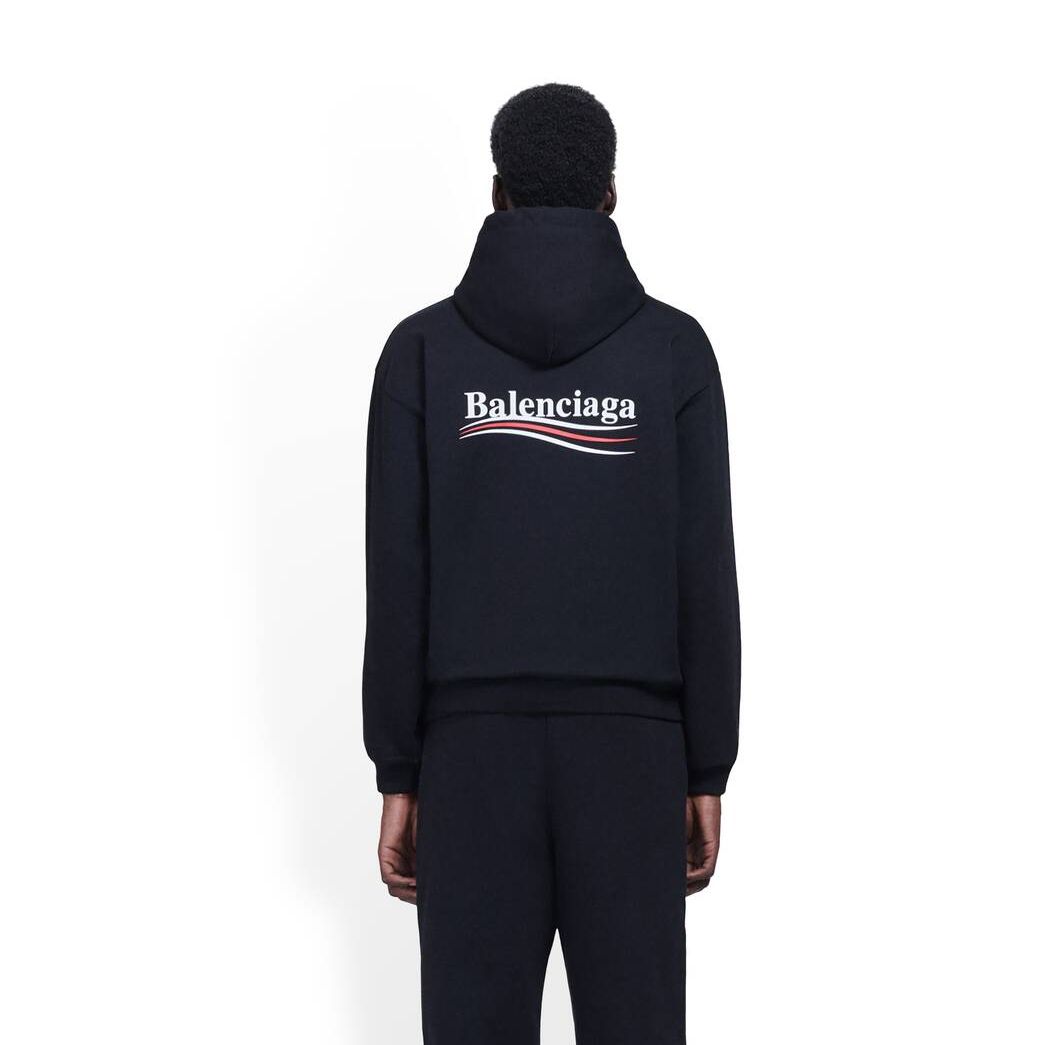 Men's Balenciaga Political Campaign Medium Fit Hoodie Black | 7459ECKIJ