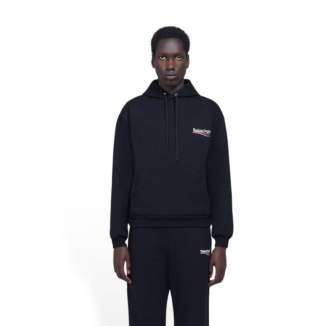 Men's Balenciaga Political Campaign Medium Fit Hoodie Black | 7459ECKIJ