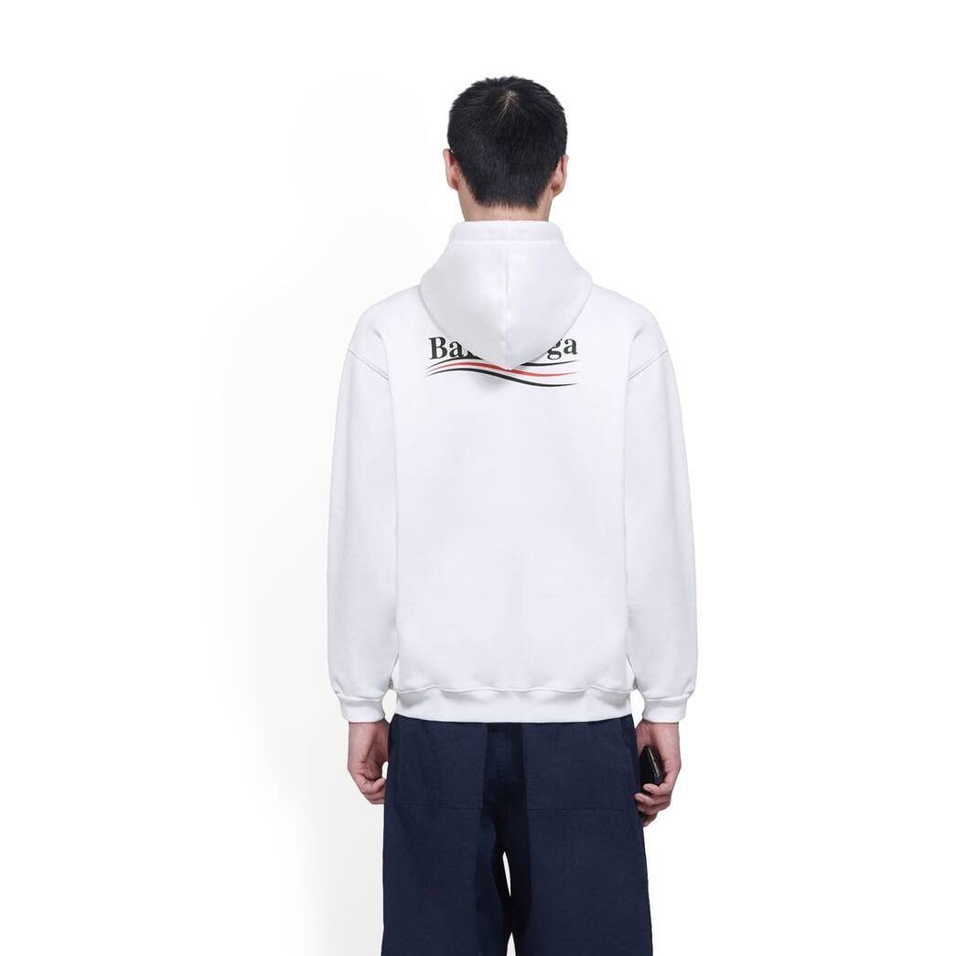 Men's Balenciaga Political Campaign Medium Fit Hoodie White | 7629KHIZN