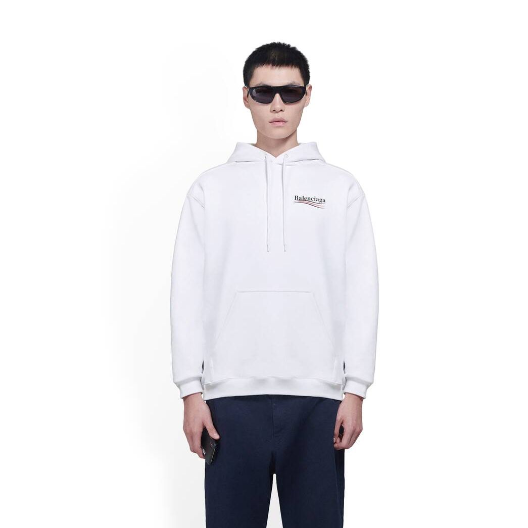 Men's Balenciaga Political Campaign Medium Fit Hoodie White | 7629KHIZN