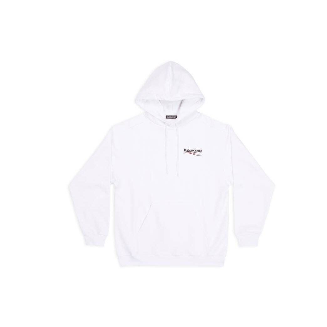 Men's Balenciaga Political Campaign Medium Fit Hoodie White | 7629KHIZN