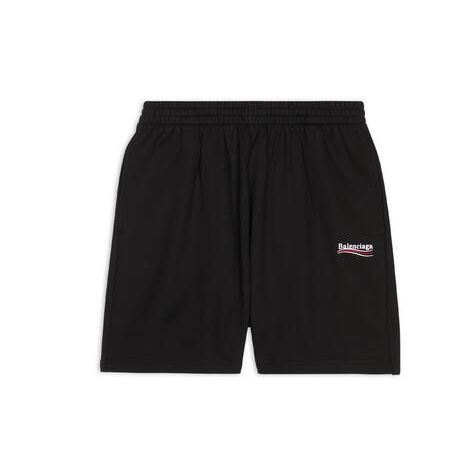 Men's Balenciaga Political Campaign Sweat Shorts Pants Black | 9628UCQEG