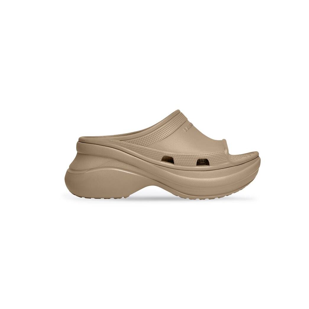 Men\'s Balenciaga Pool Crocs Slide Sandals Beige | 1735LGDKY