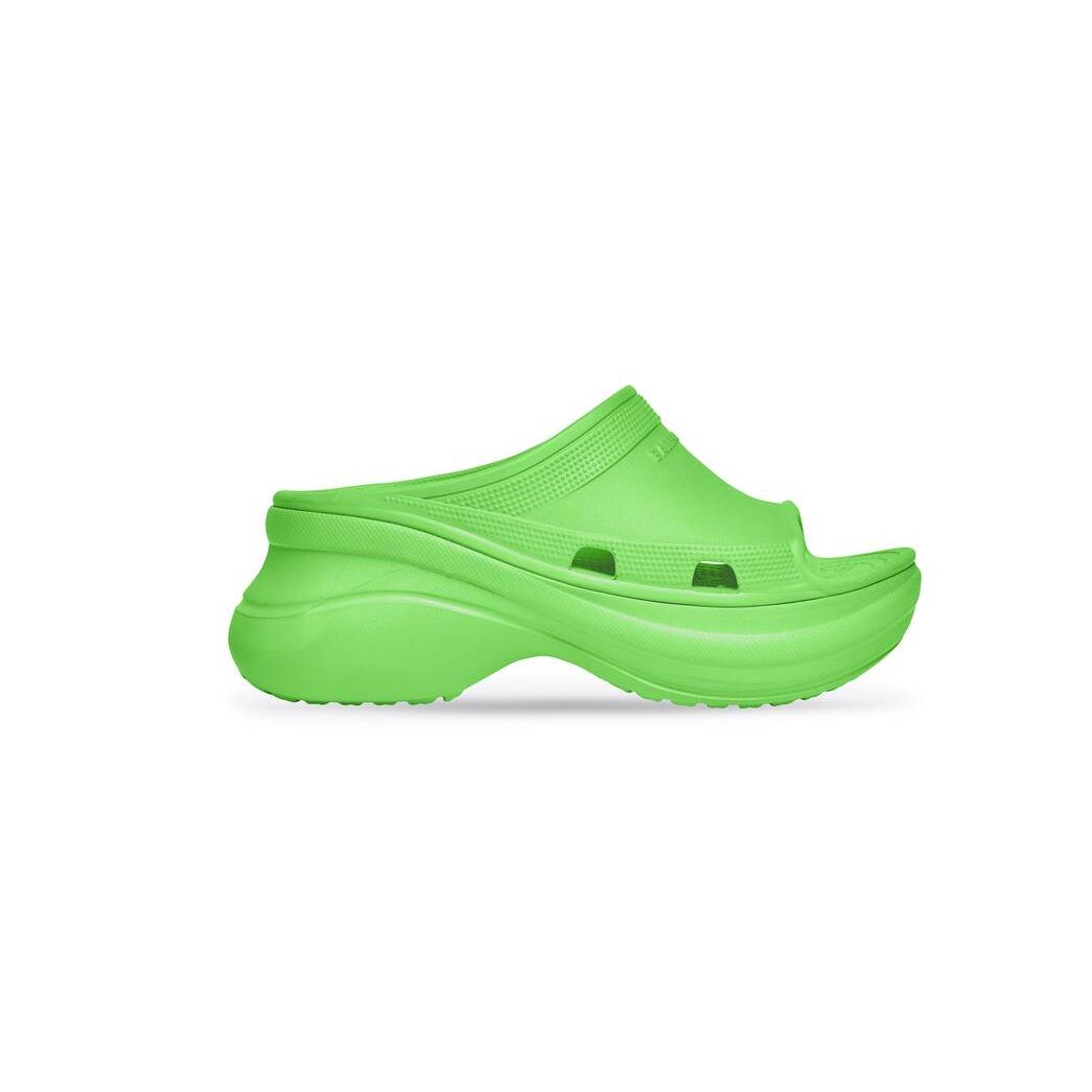 Men\'s Balenciaga Pool Crocs Slide Sandals Green | 7923ITXNQ