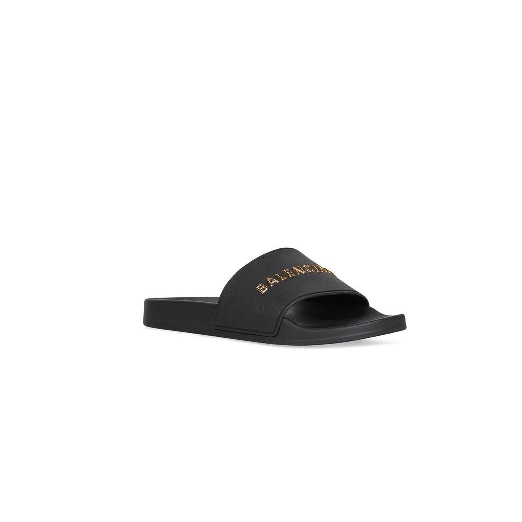 Men's Balenciaga Pool Slide Sandals Black | 6184QPUDC