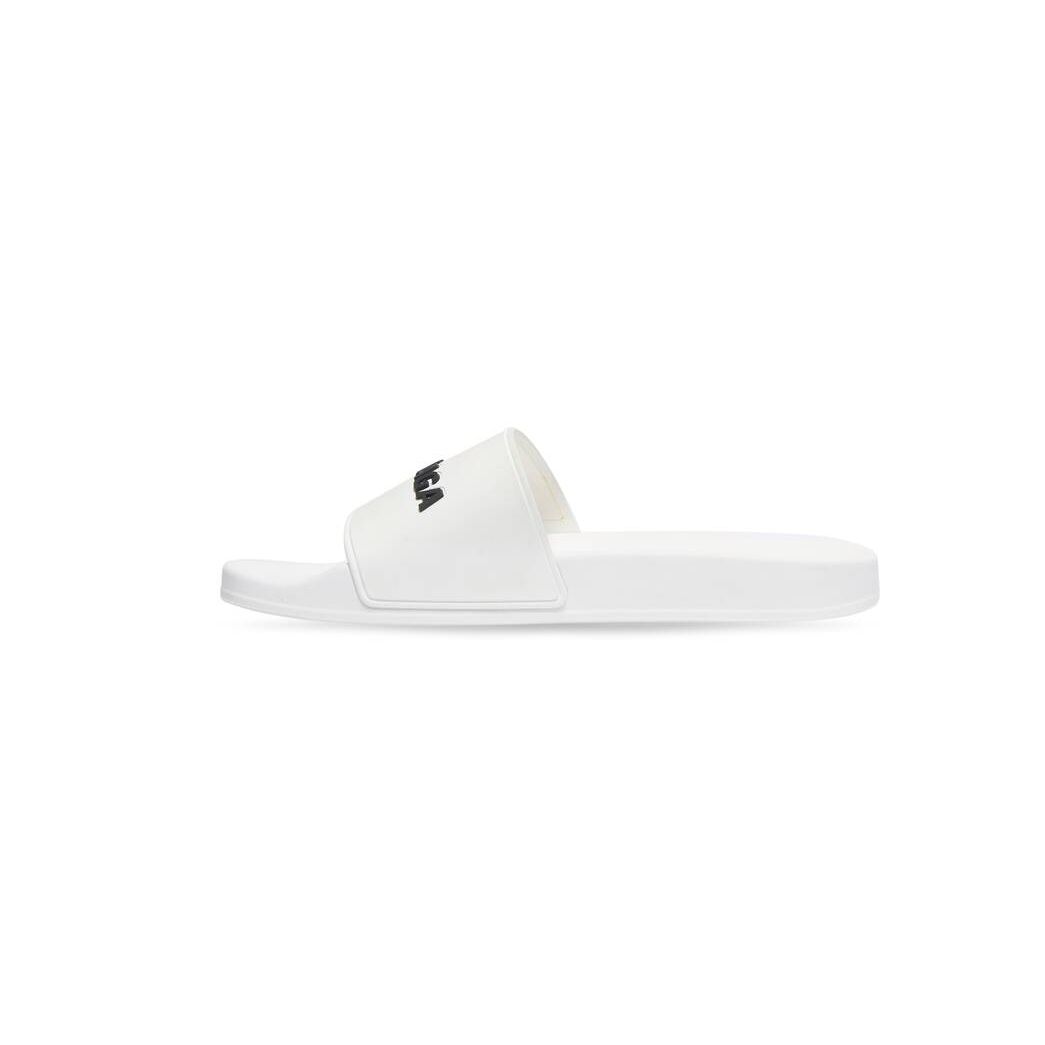 Men's Balenciaga Pool Slide Sandals White Black | 7284KXFBV