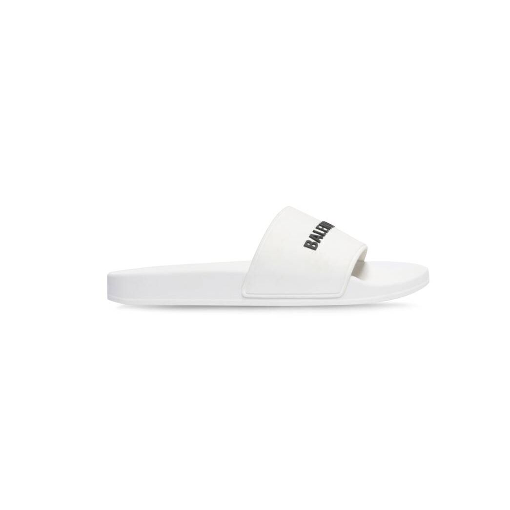 Men\'s Balenciaga Pool Slide Sandals White Black | 7284KXFBV