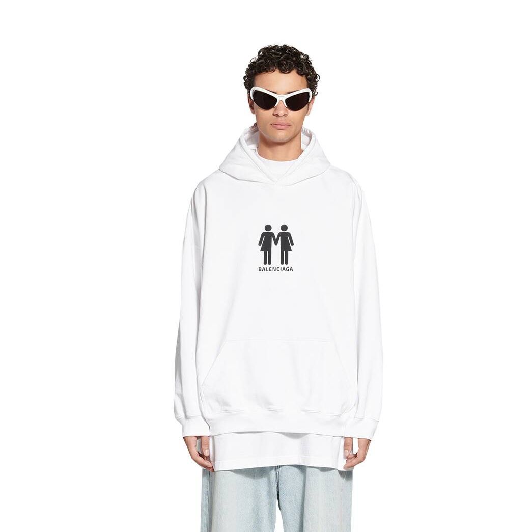 Men's Balenciaga Pride 22 Boxy Fit Hoodie White | 8196UBRCI