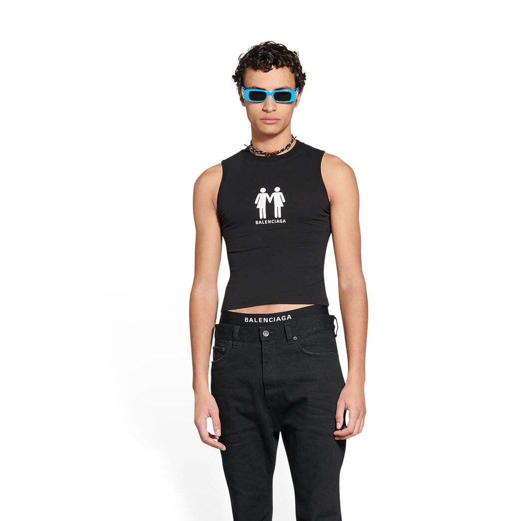 Men's Balenciaga Pride 22 Fitted Tank Top Shirts Black | 2975XBEJA