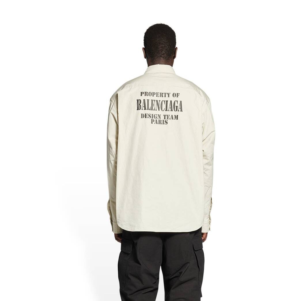 Men's Balenciaga Property Large Fit Shirts Cream | 7163BXIYC