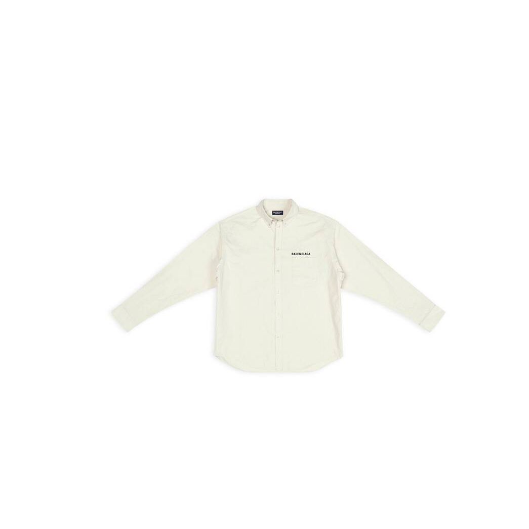 Men's Balenciaga Property Large Fit Shirts Cream | 7163BXIYC