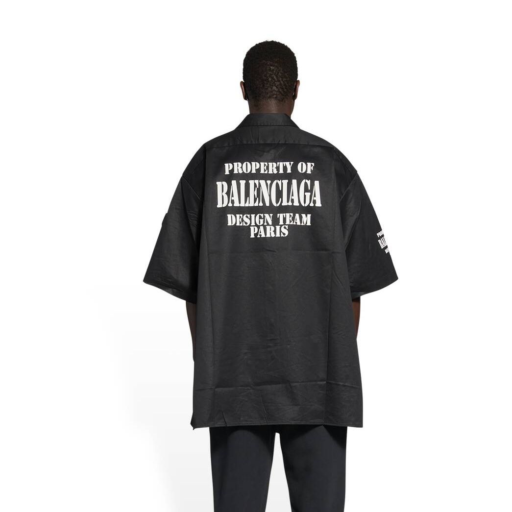 Men's Balenciaga Property Pocket Short Sleeve Shirts Black | 4390UAGMQ