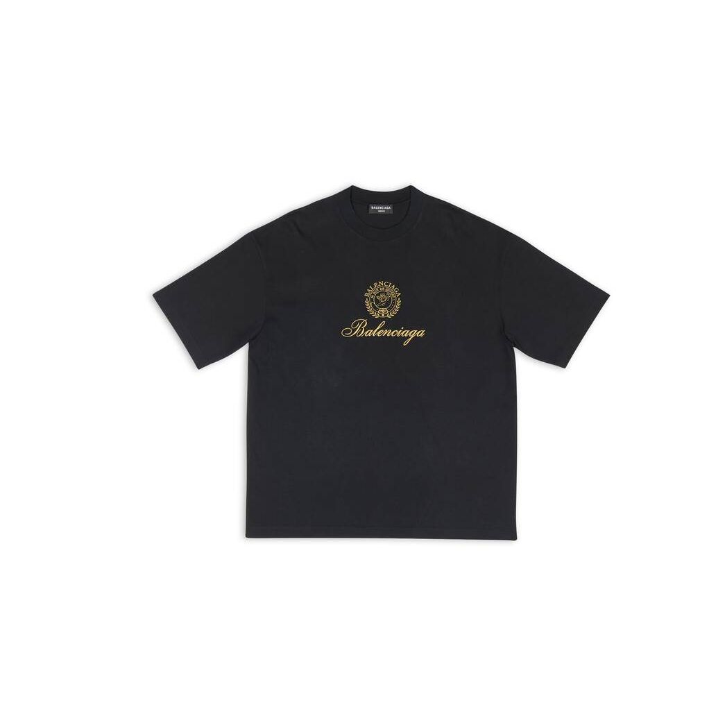 Men's Balenciaga Qixi Crest Medium Fit T Shirts Black | 2187RXWPL