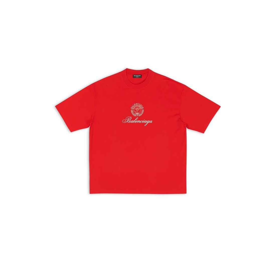 Men's Balenciaga Qixi Crest Medium Fit T Shirts Red | 8741DKTBU