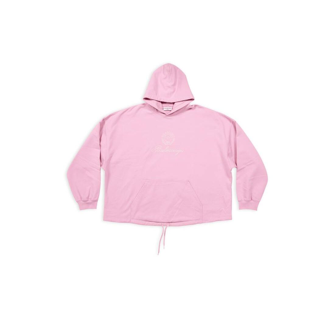 Men's Balenciaga Qixi Crest Sporty Large Fit Hoodie Pink | 8174IMKHJ