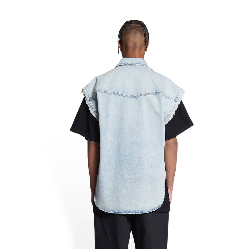 Men's Balenciaga Raw Cut Shirts Blue | 4072KWUQG